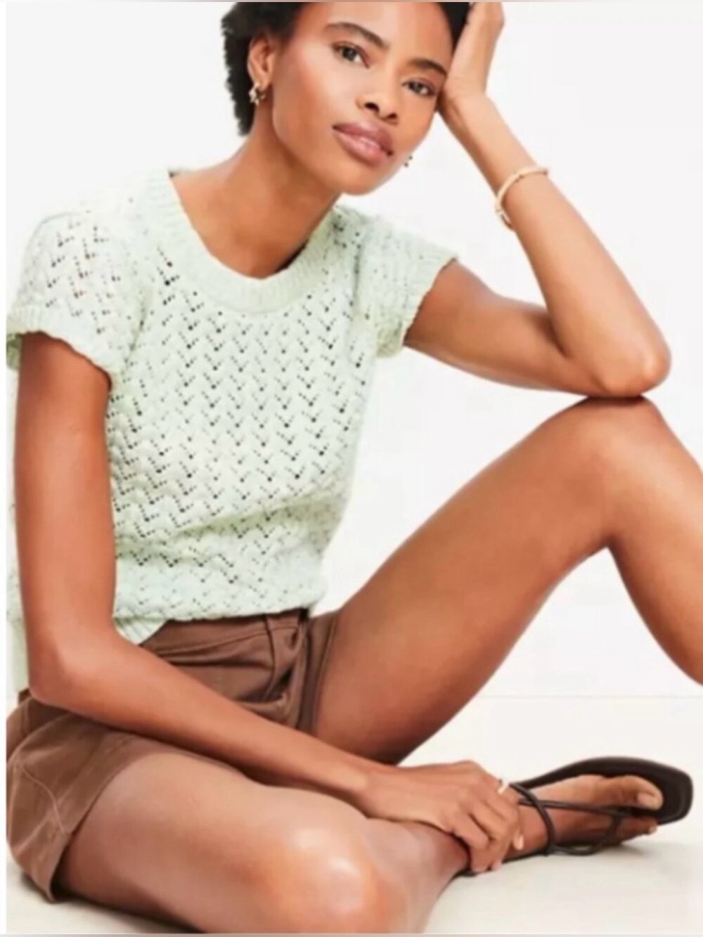 Ann Taylor LOFT Chevron Pointelle Sweater Tee